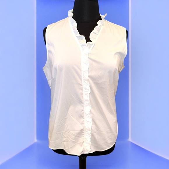 FOXCROFT NYC NON-IRON STRETCH RUFFLE BLOUSE - 18 White - Picture 1 of 9